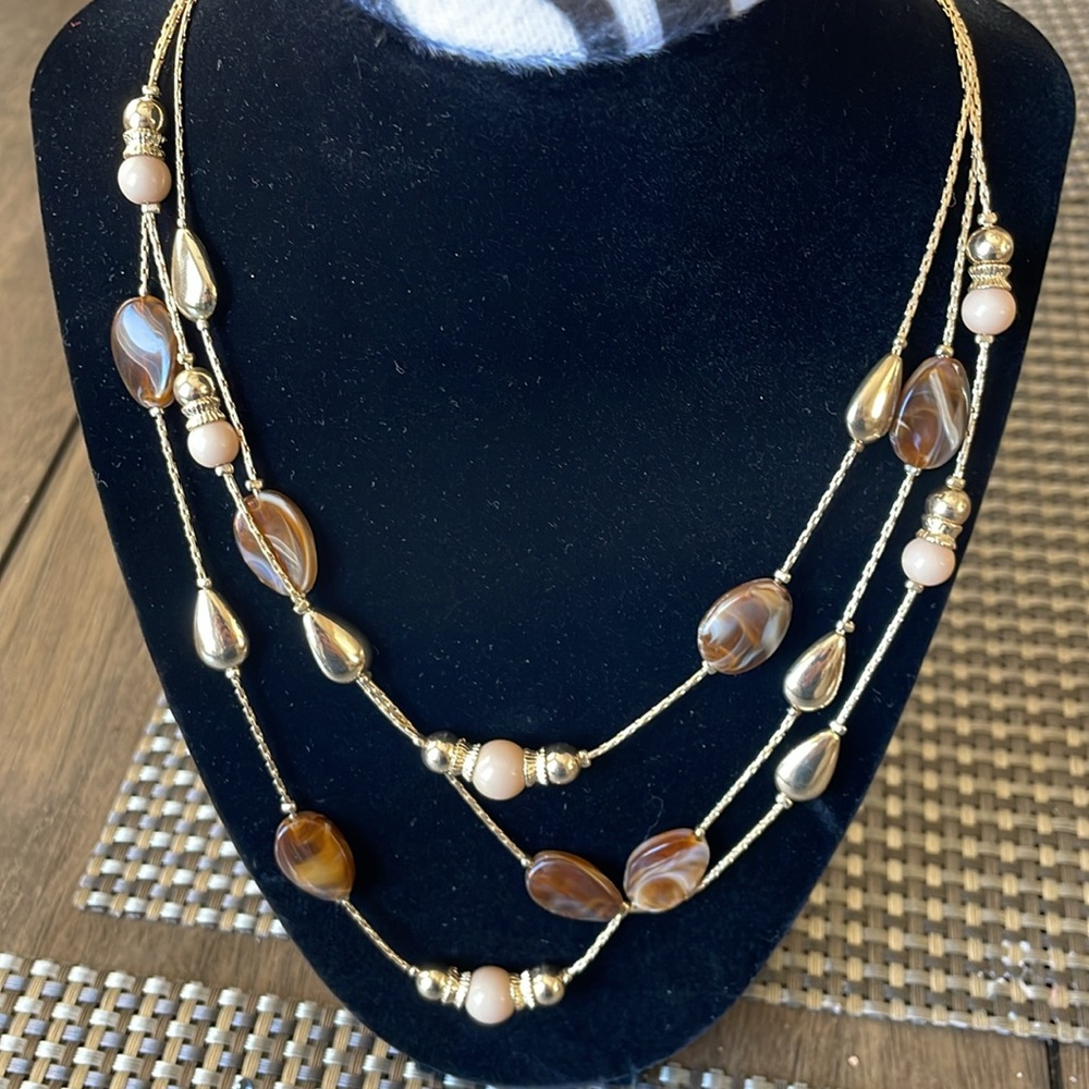 New York & Company, 2 Layered Necklace, Brown and Gold Tones, Approx. 19inch NWT